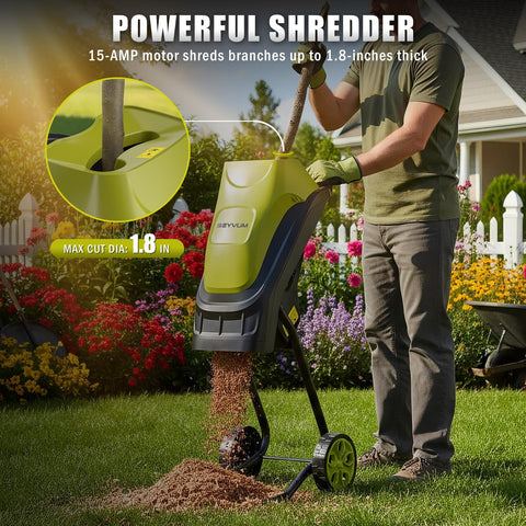 SEYVUM wood chipper side view highlighting mobility on wheels