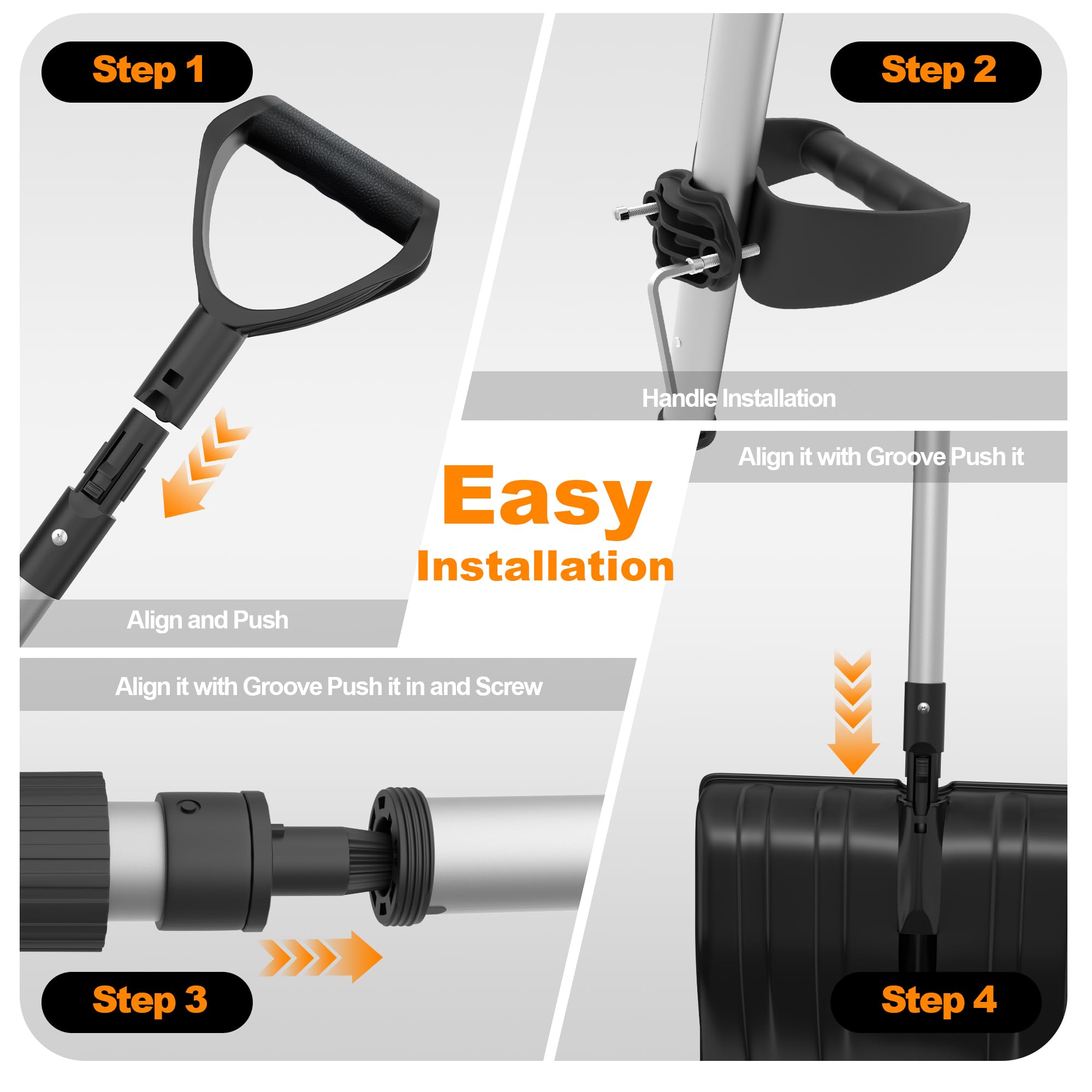SFAED snow shovel in removable design for easy storage after storms