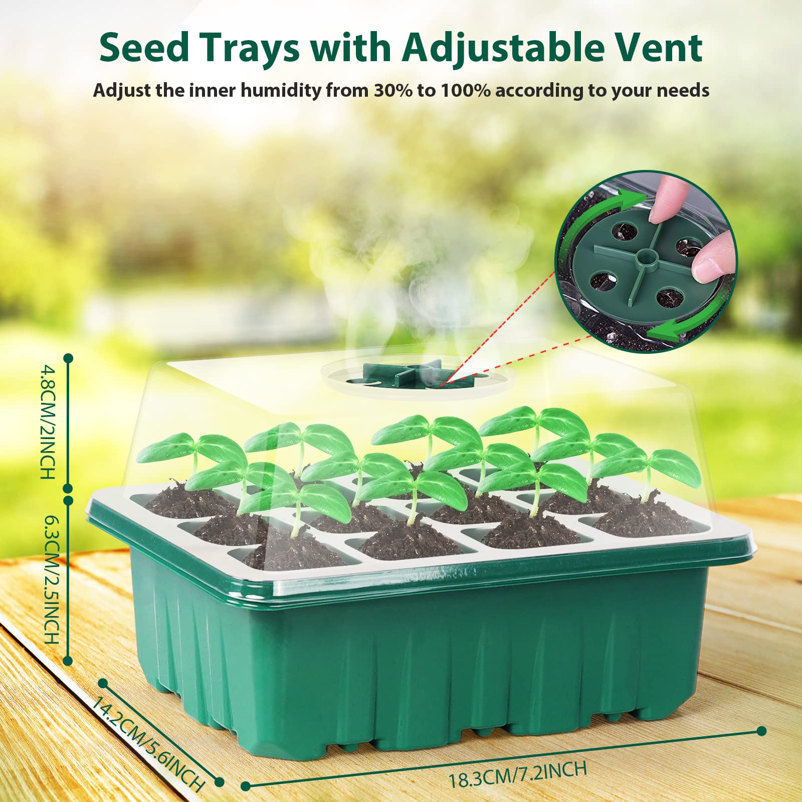 Sfee seed starter tray dome with adjustable vent for temperature and humidity control.