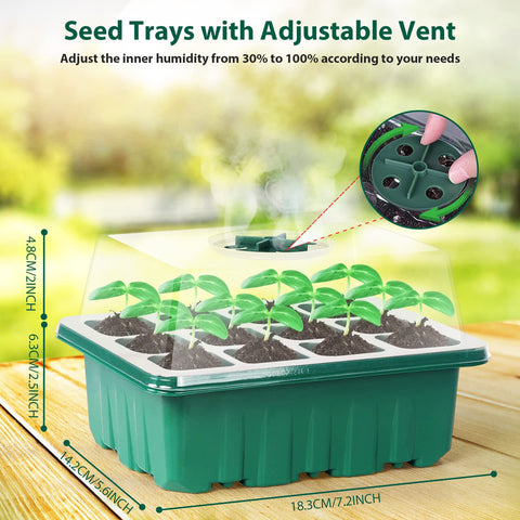Sfee seed starter tray dome with adjustable vent for temperature and humidity control.