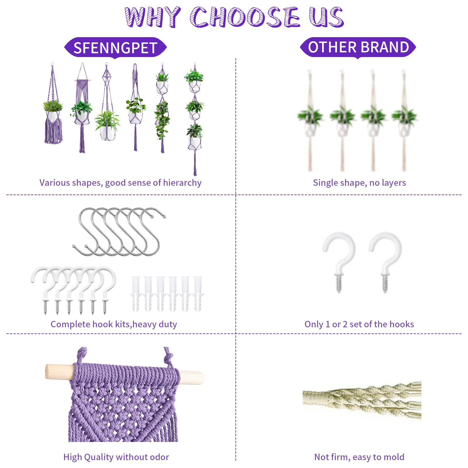 SFENNGPET beaded-free macrame plant hanger for moisture-friendly indoor decor.