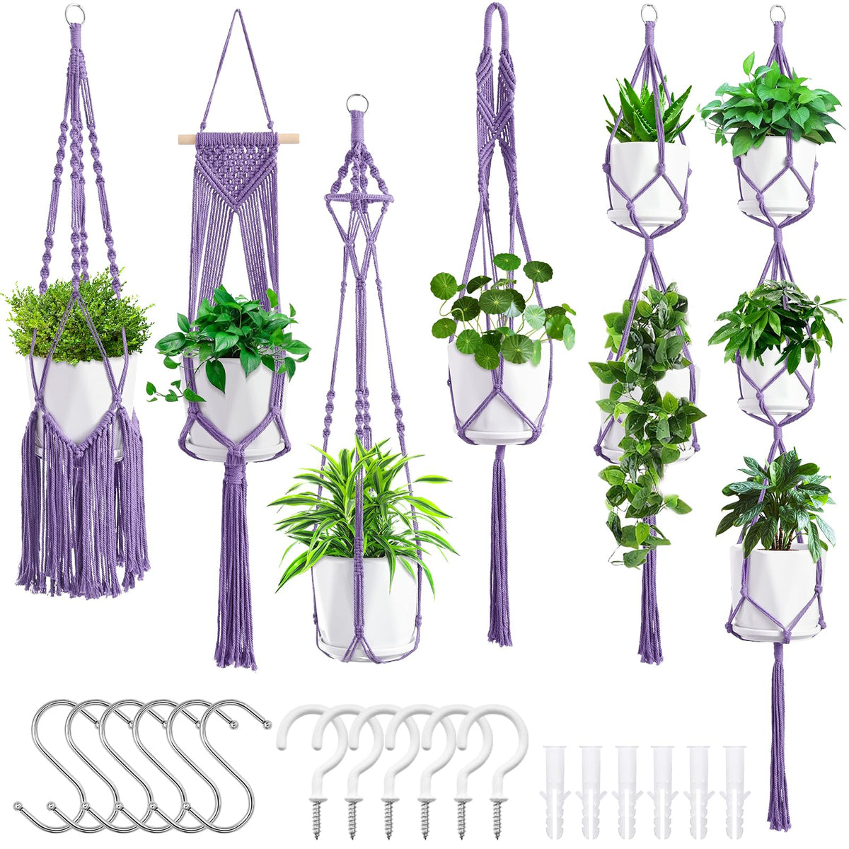 SFENNGPET macrame plant hanger showcases a ceramic pot for stylish indoor greenery.