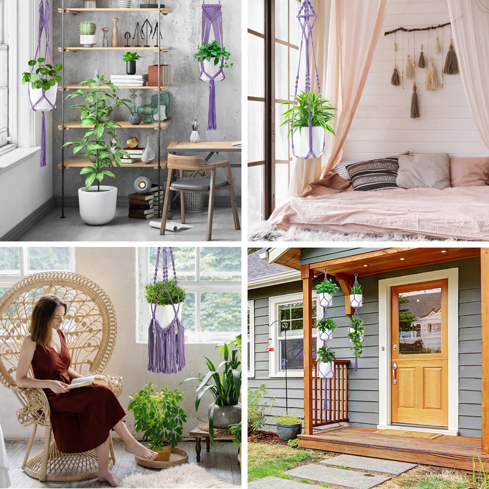 SFENNGPET minimalist macrame plant hanger design suits small herbs on kitchen shelves.
