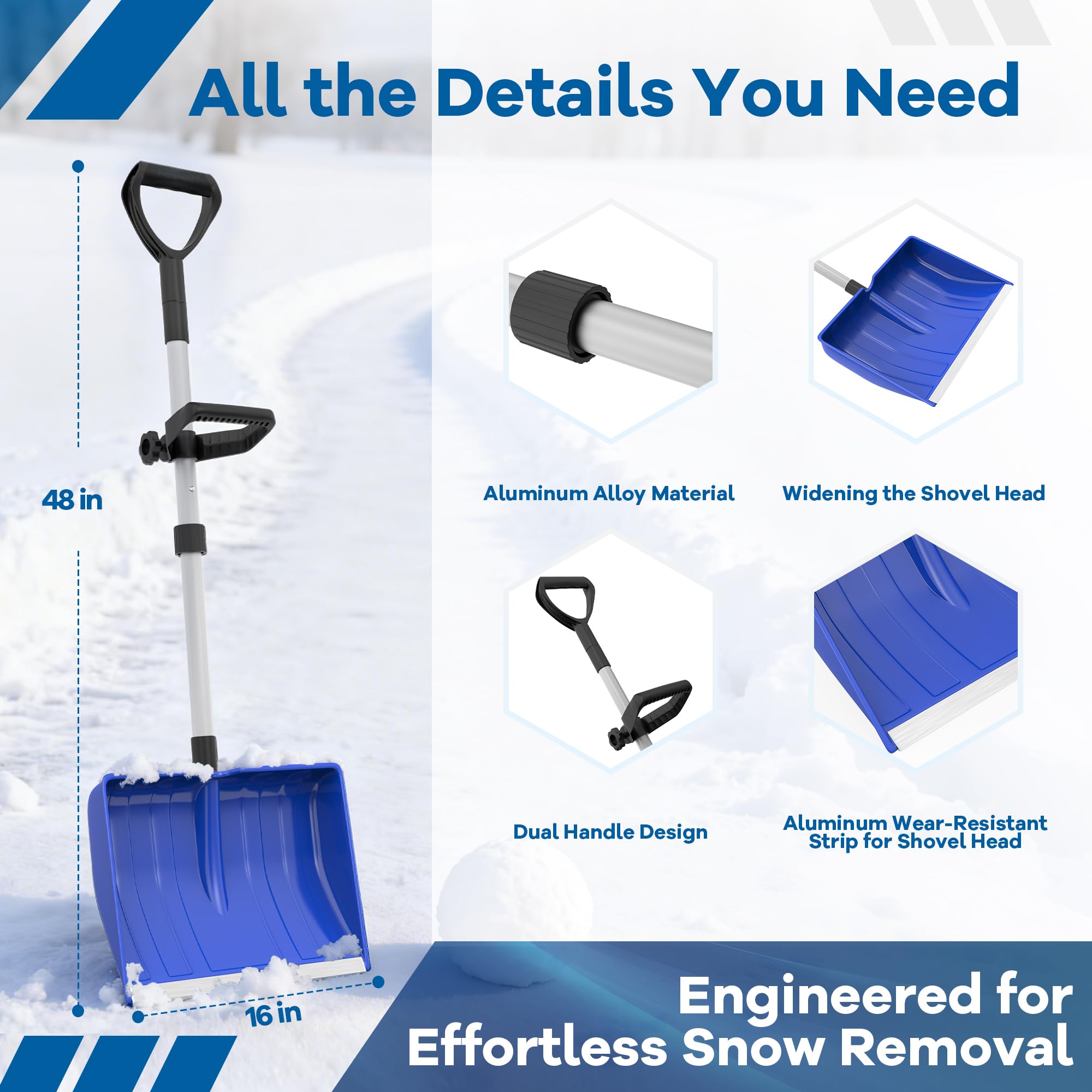 SFTPO shovel with extended poles for flexible use in various spaces.