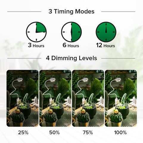 SGLEDs Clip-On Grow Light with four brightness levels for adjustable care