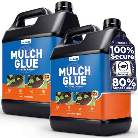 Shabebe Mulch Glue 2Gal coverage area shows stable pebbles and mulch.