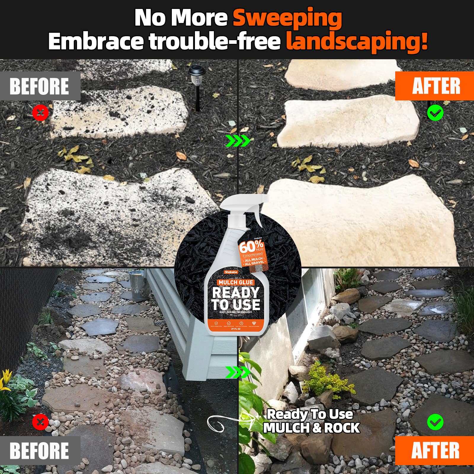 Shabebe Mulch Glue Sprayer Application demonstrates even coating for stronger mulch stabilization.