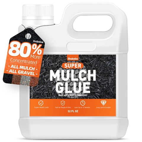 Shabebe Mulch Glue bottle close-up for quick, durable hold