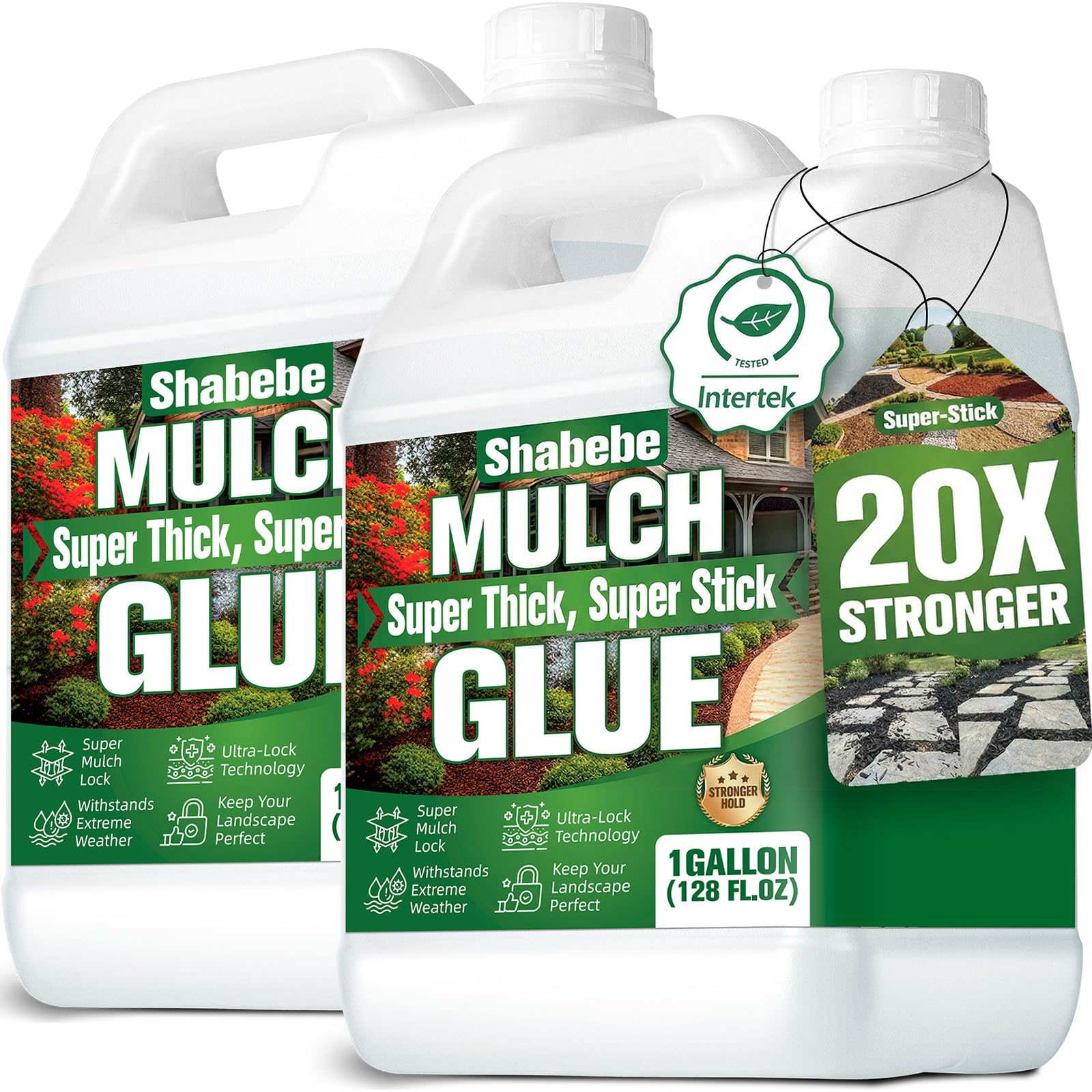 Shabebe Mulch Glue bottle ready for strong outdoor bonding of mulch