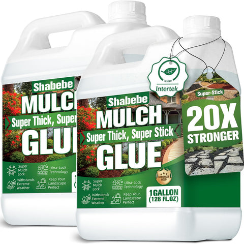 Shabebe Mulch Glue bottle ready for strong outdoor bonding of mulch