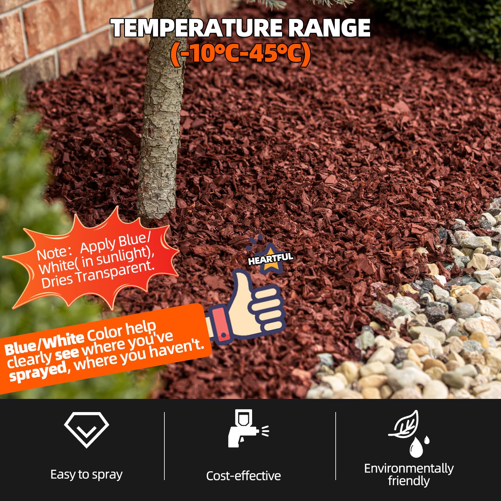 Shabebe Mulch Glue Durable Hold resists wind and rain for months.