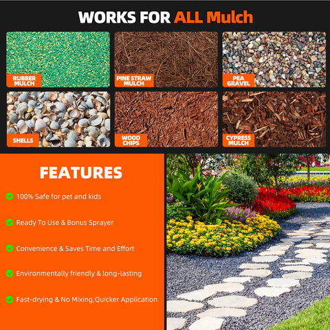 Shabebe Mulch Glue on Rocks keeps decorative stones in place against wind.