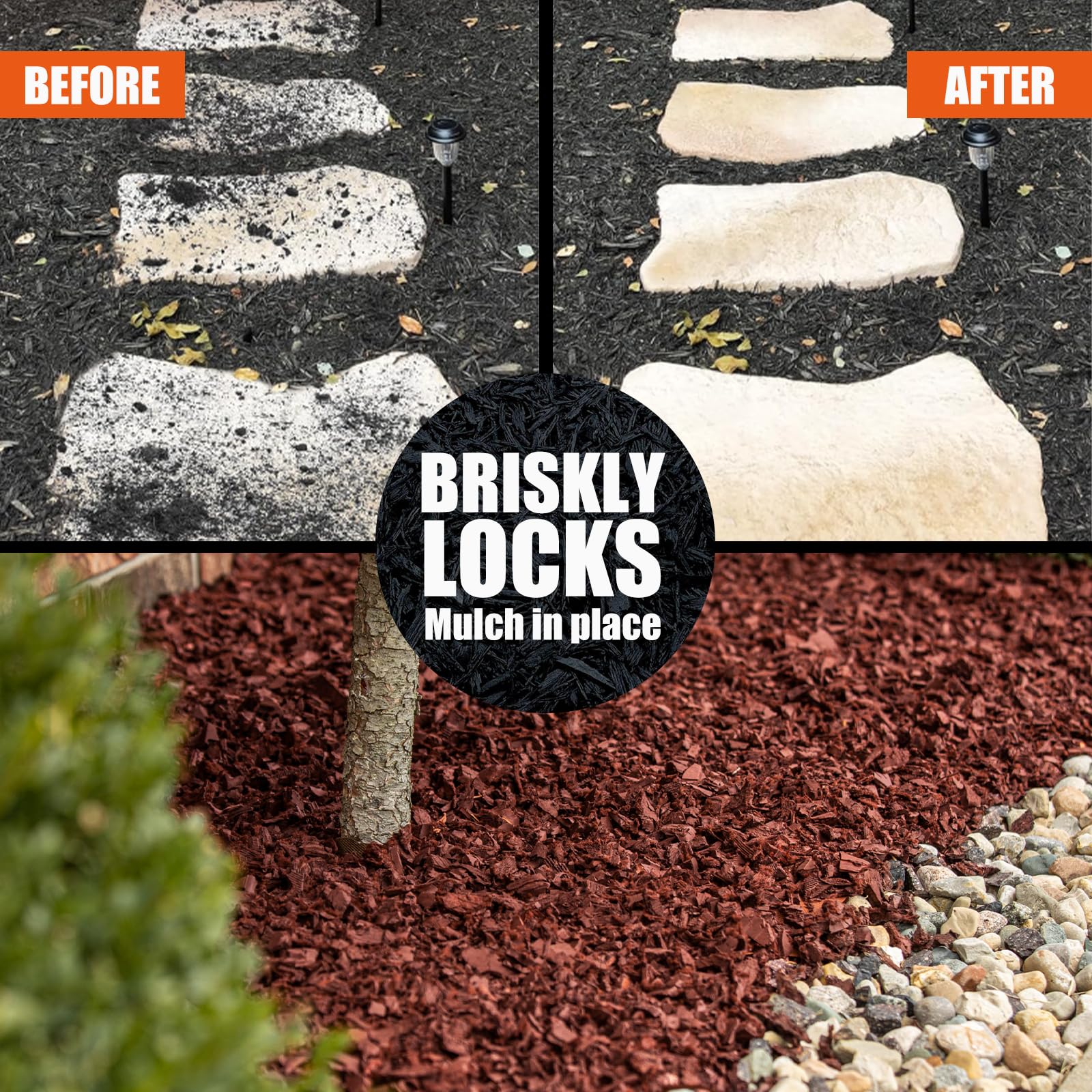 Shabebe Mulch Glue spray application demonstrates even coating for mulch and gravel