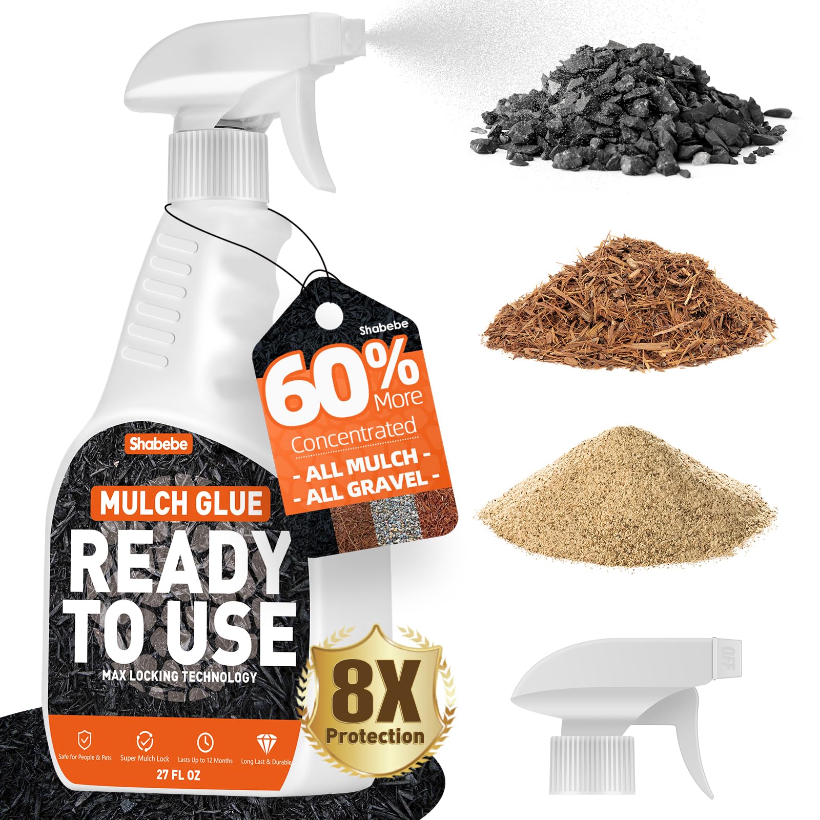 Shabebe Mulch Glue Sprayer Bottle enabling fast, mess-free binding for landscape beds.