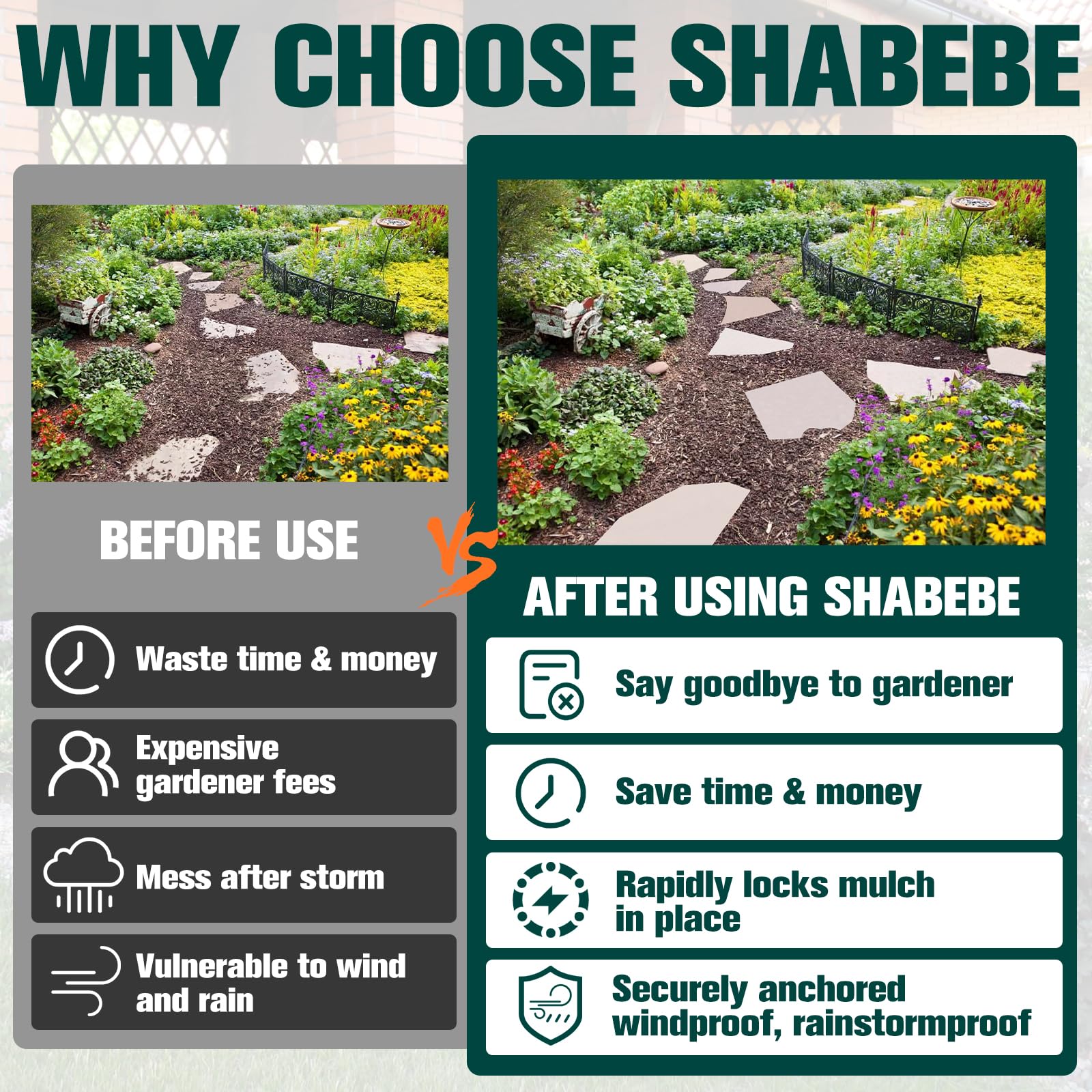 Applying Shabebe Mulch Glue with sprayer setup on garden area