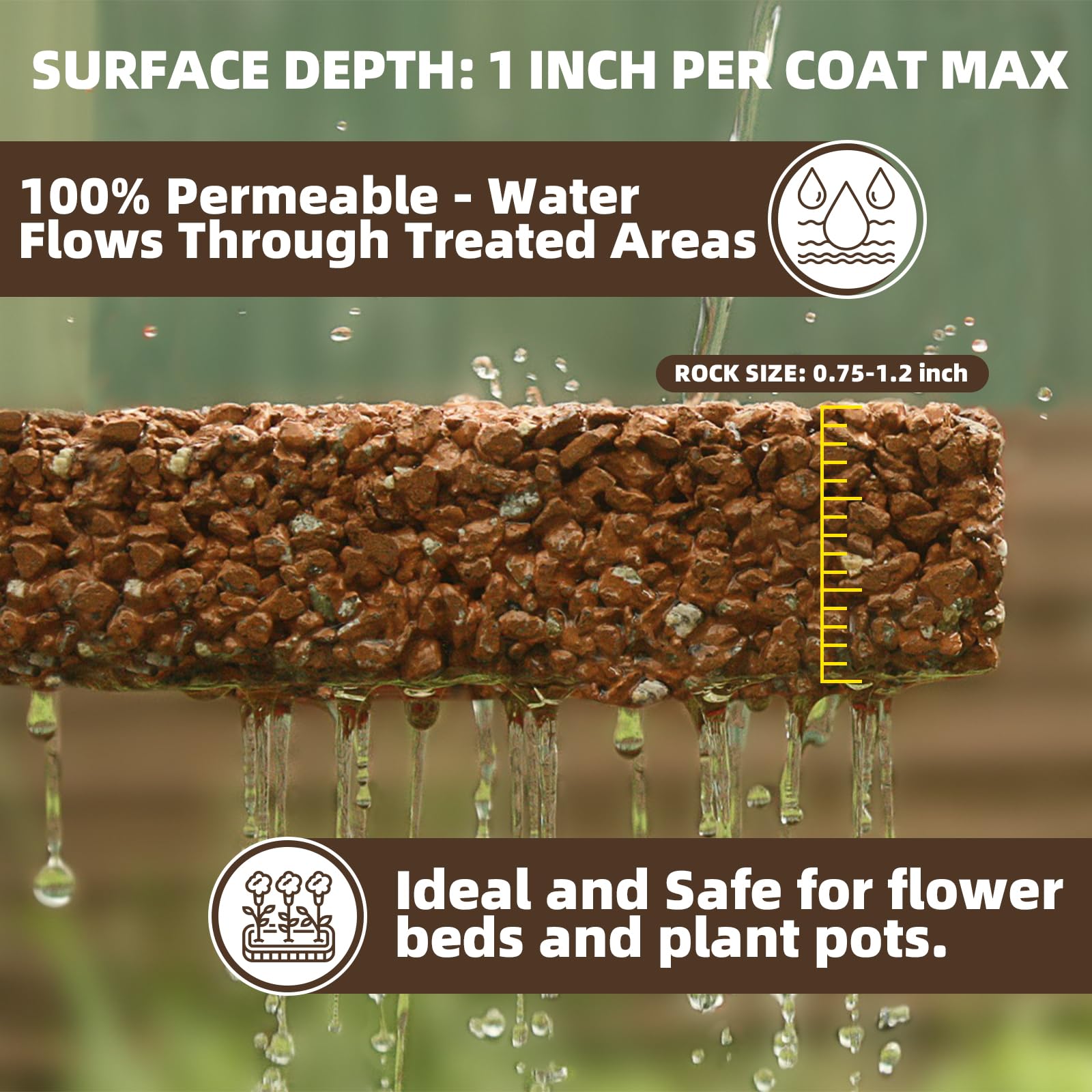 Shabebe Mulch Glue resists rain and wind to protect landscape features.