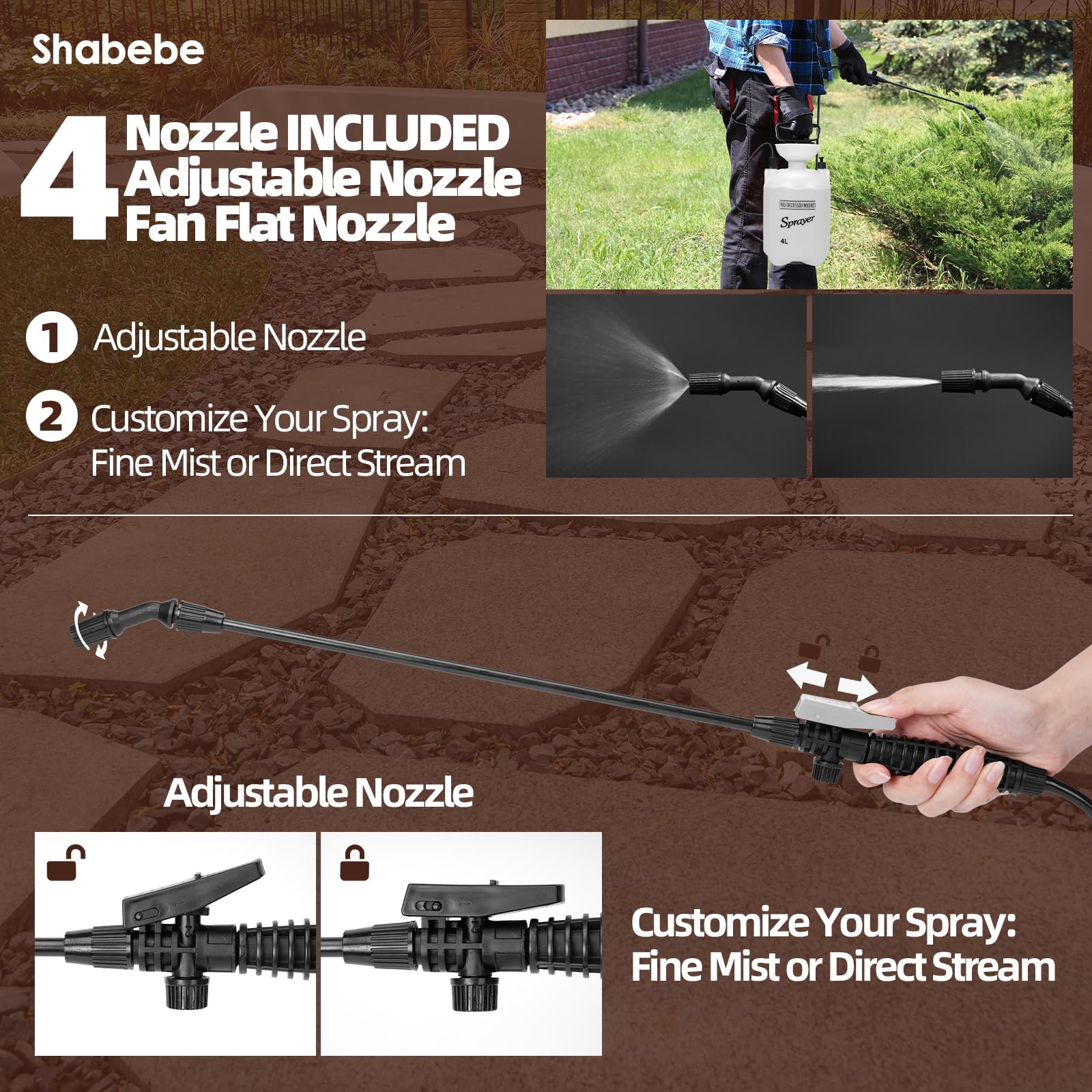 Shabebe Rock Glue wand and hose provide comfortable spraying reach.