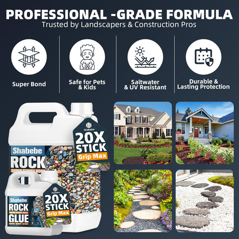 Shabebe Rock Glue bonds mulch for a strong, stable bed.