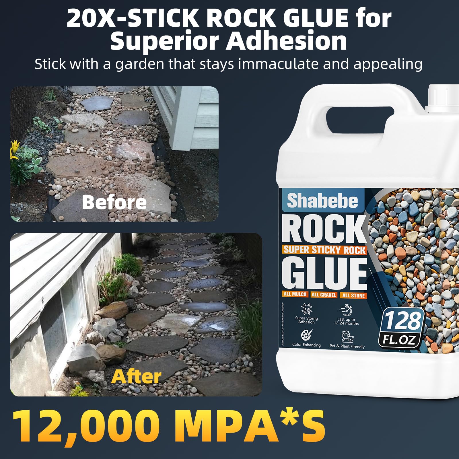Shabebe Rock Glue blue-tinted spray line on gravel for visible coverage.