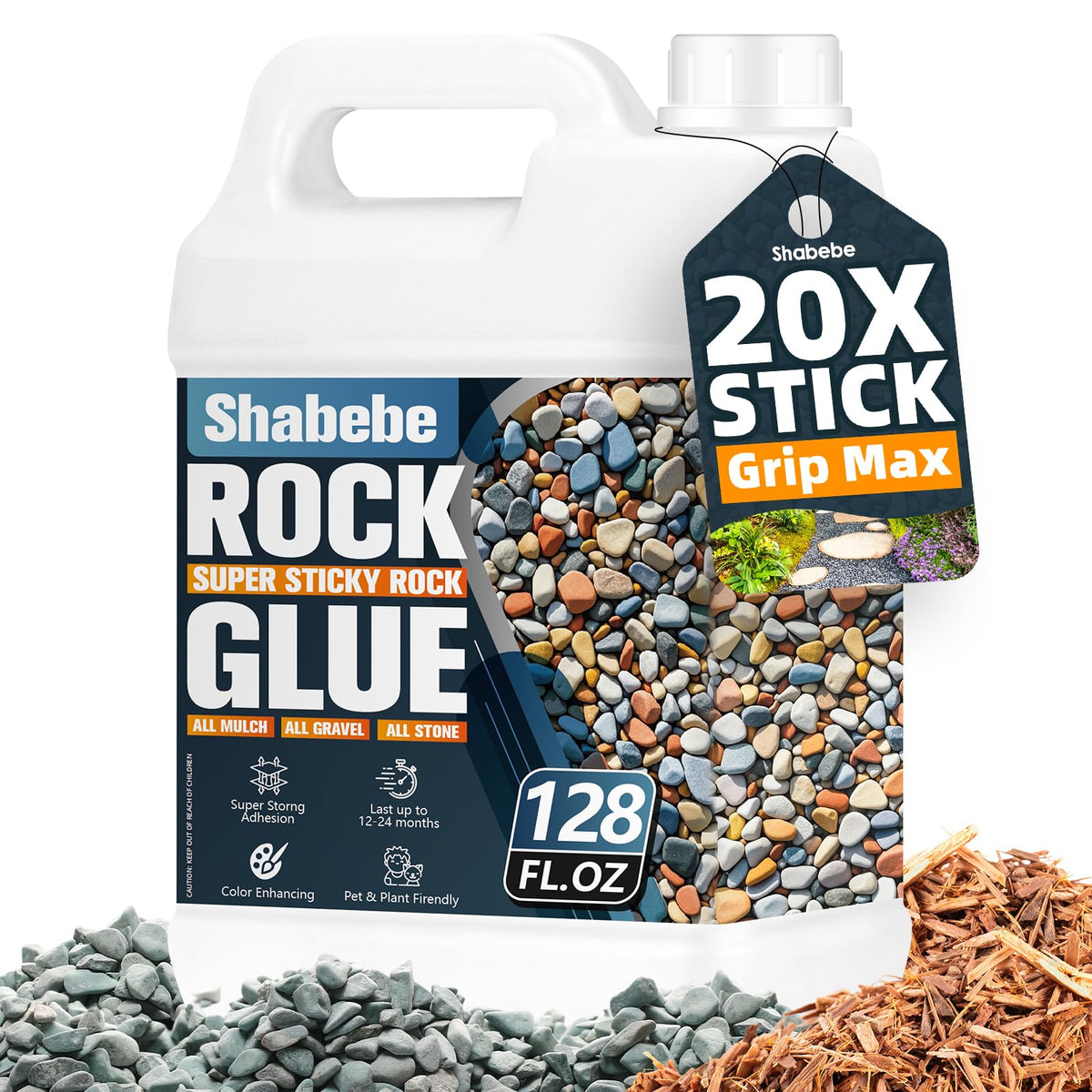 Shabebe Rock Glue spray application delivers quick gravel and mulch coverage.