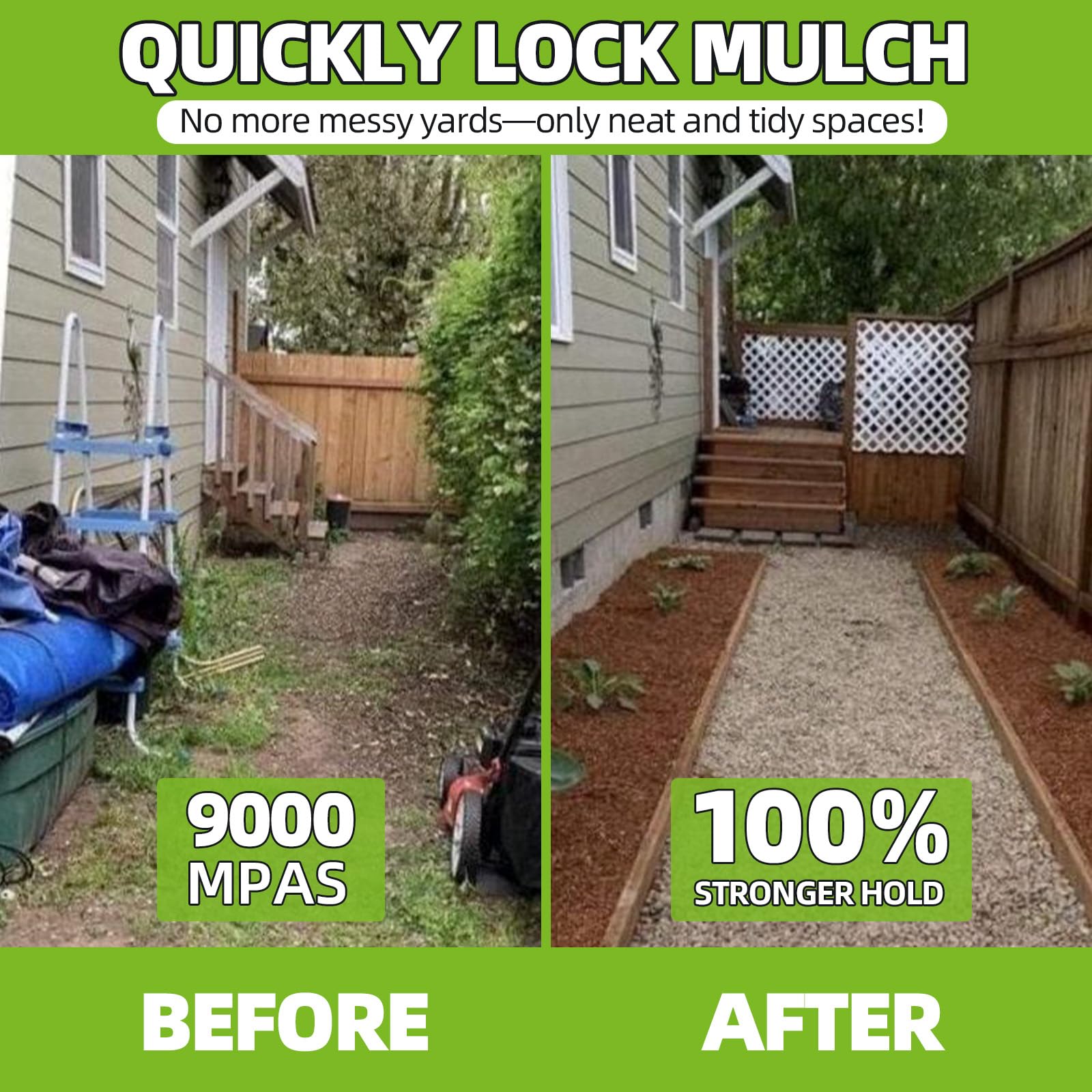 Shabebe Rock & Mulch Glue withstands weather for durable pathways.