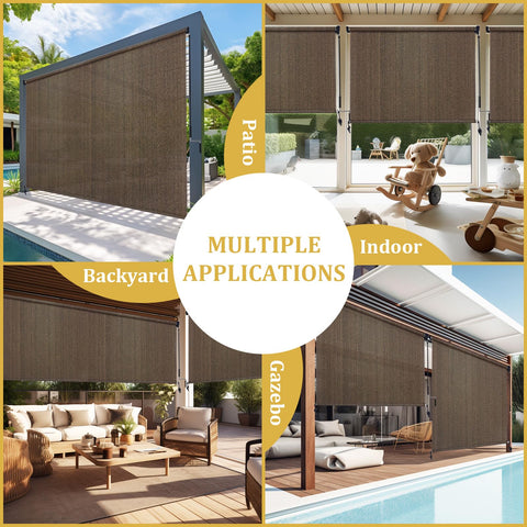 Shade&Beyond mocha exterior shade blends with outdoor spaces.