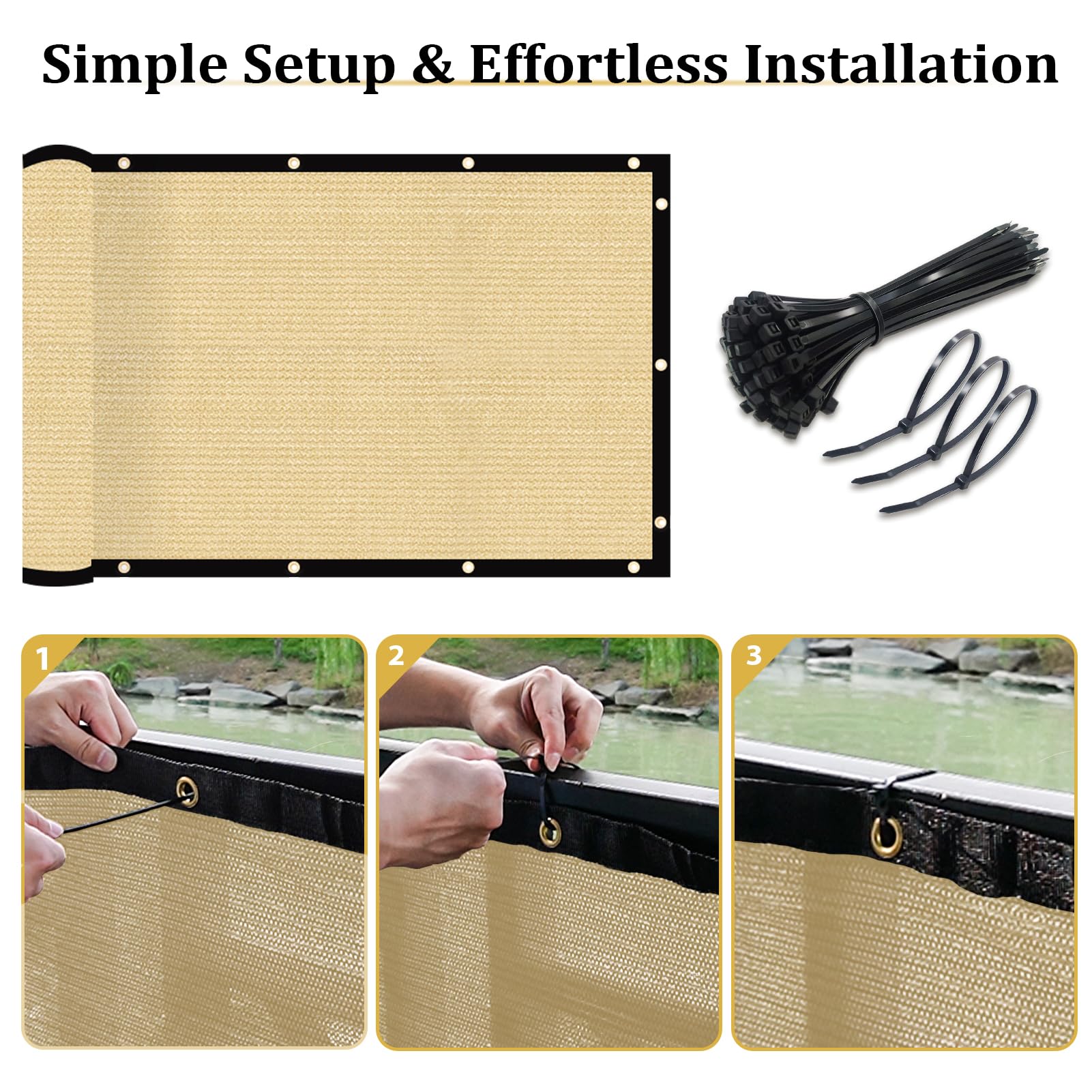 Shade&Beyond privacy screen easy-installation using zip ties