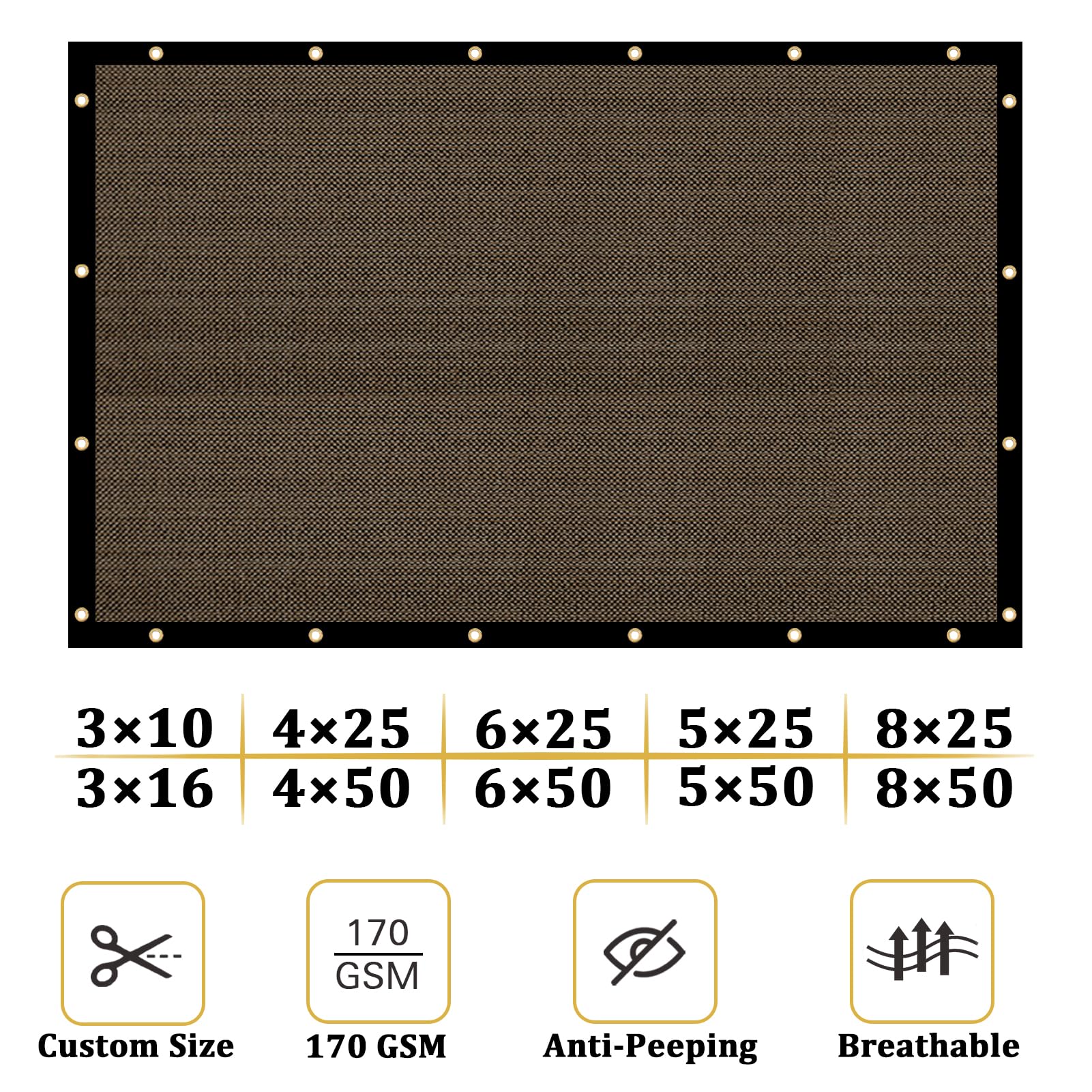 Shade&Beyond brass grommets reinforce secure fence mounting for longevity.