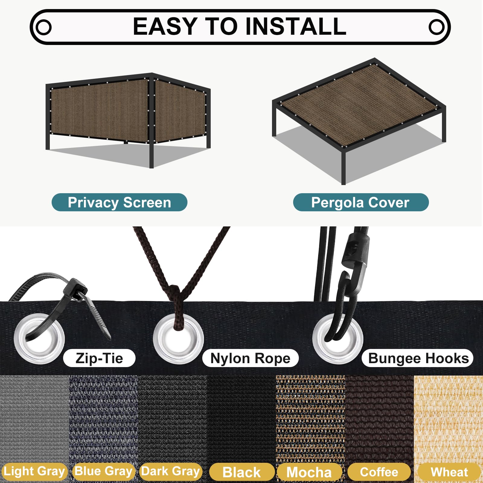 Shade&Beyond easy install with grommets every two feet.