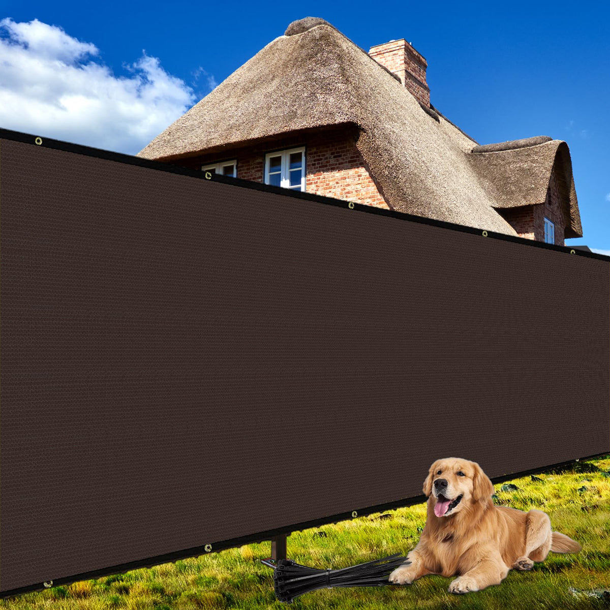 Shade&Beyond fence privacy screen brown on fence offers discreet privacy with airflow.