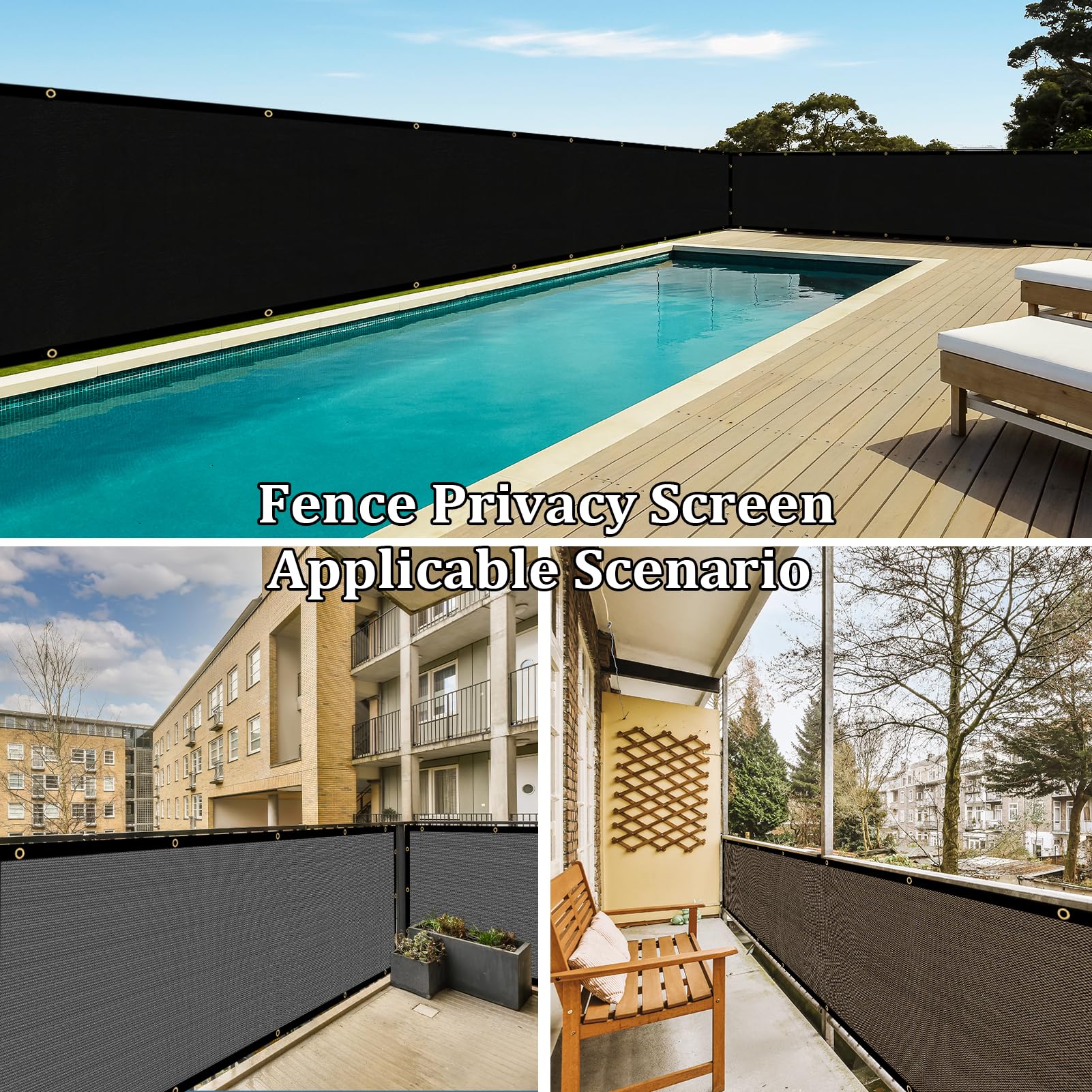 Backyard setup with Shade&Beyond privacy screen securely attached to fence