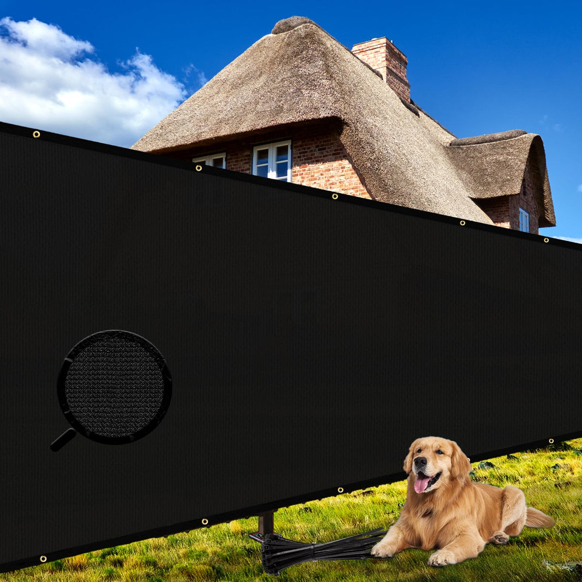 Shade&Beyond privacy screen closeup showing durable brass grommets for quick installation