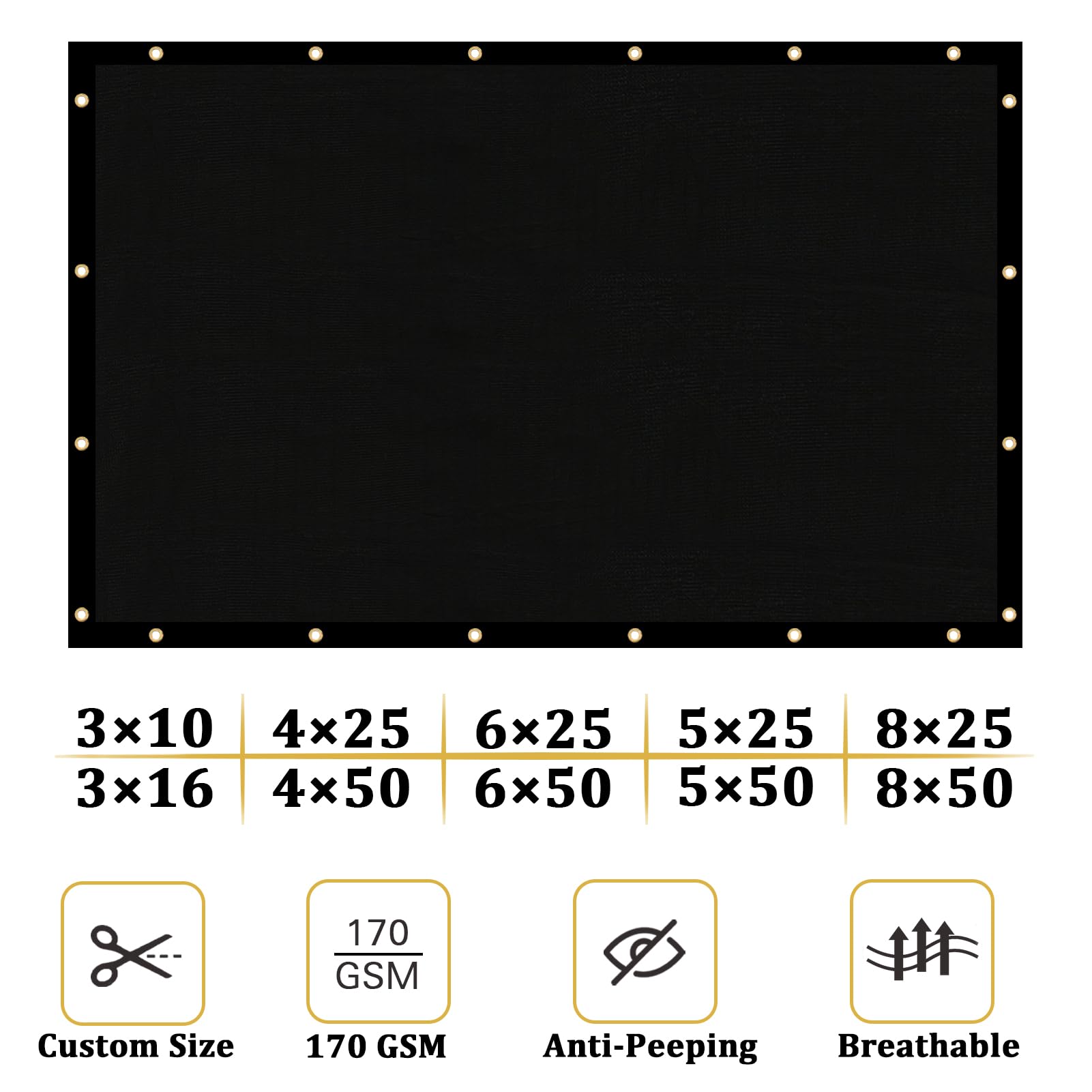 Shade&Beyond rust-resistant grommets secure the screen for outdoor use