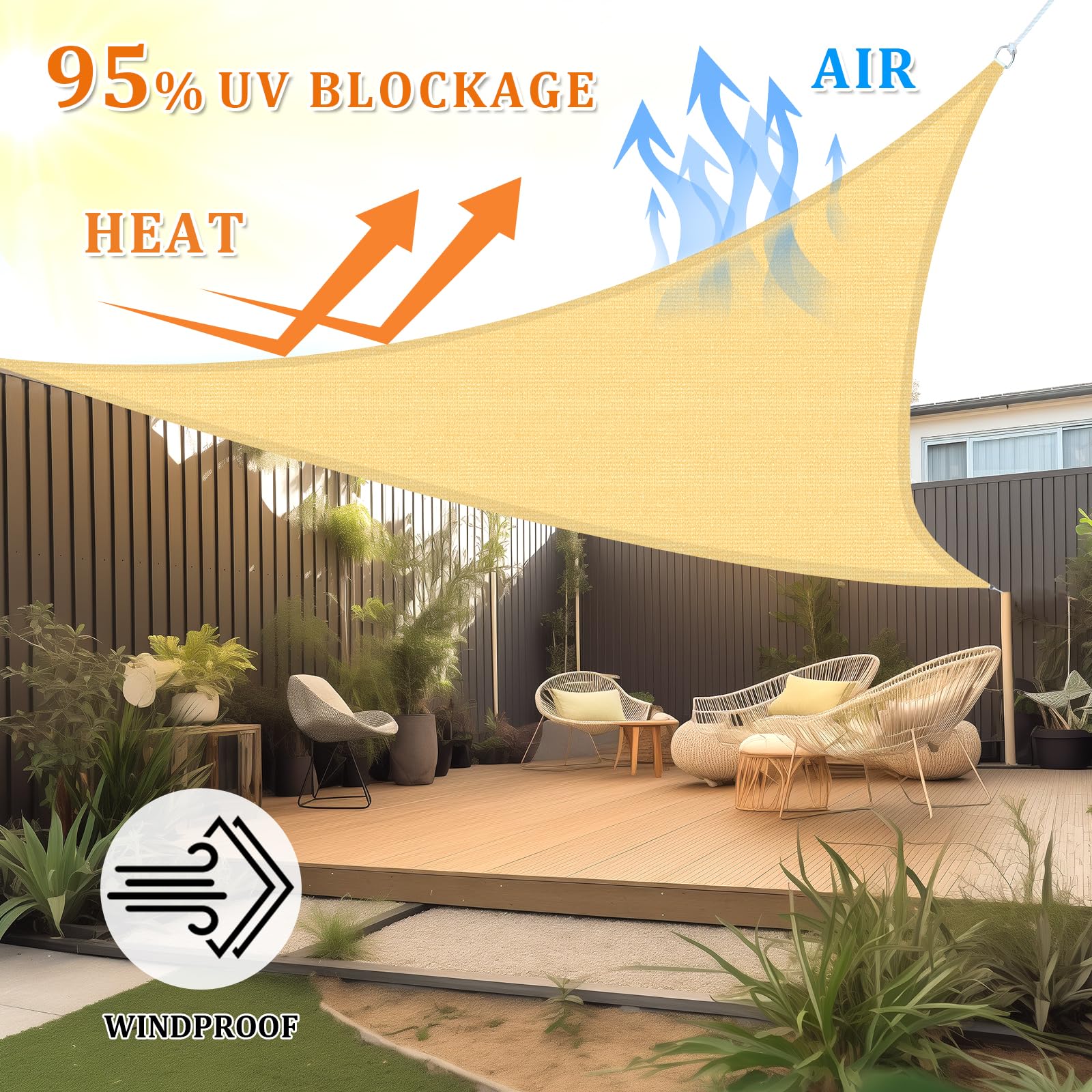 Shade&Beyond triangle sun sail in garden enhances privacy and airflow.