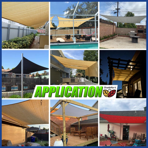ShadeMart UV-blocking shade sail protecting outdoor seating from sun