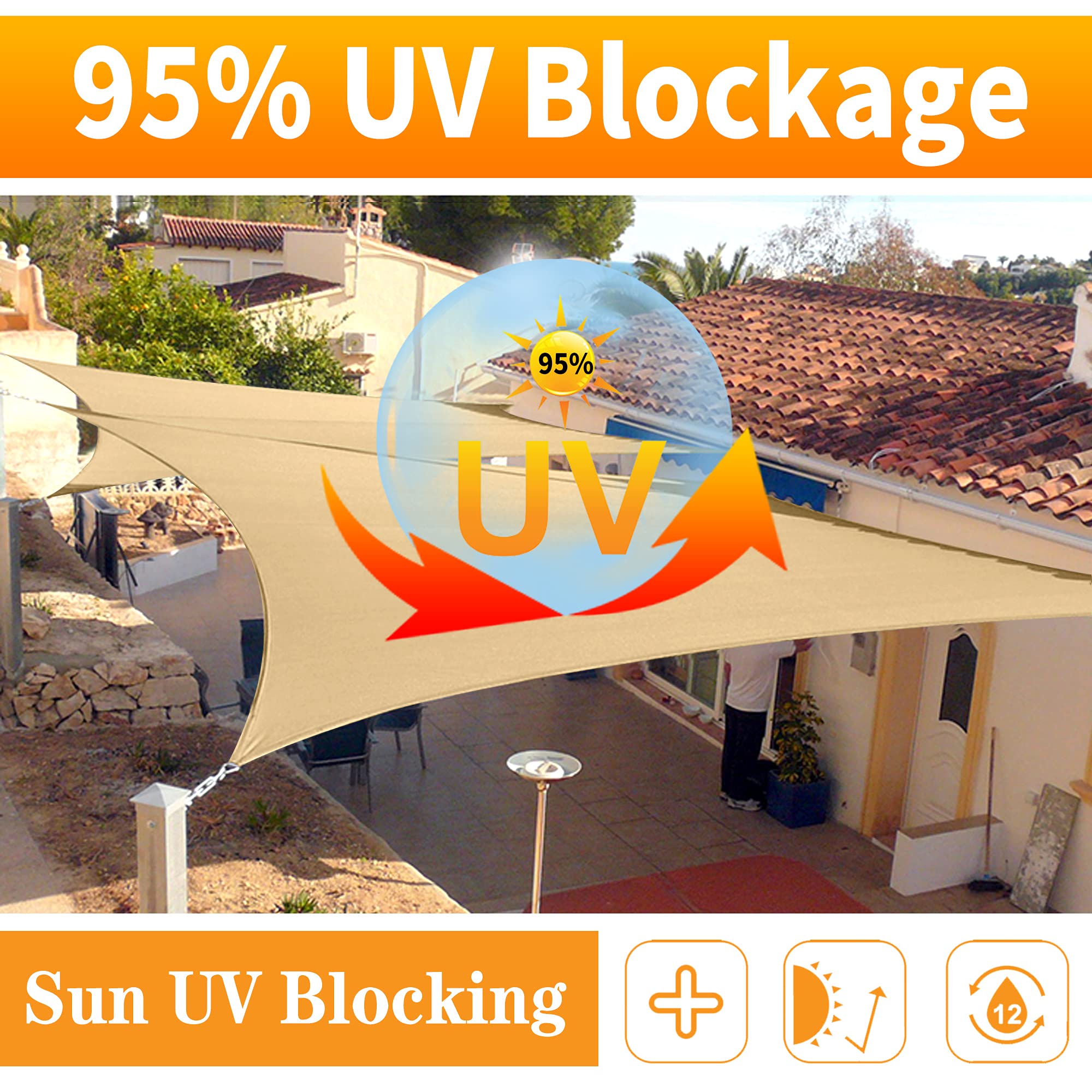 SHADESPEARE outdoor patio setup demonstrates easy shade and airflow under turquoise sail.