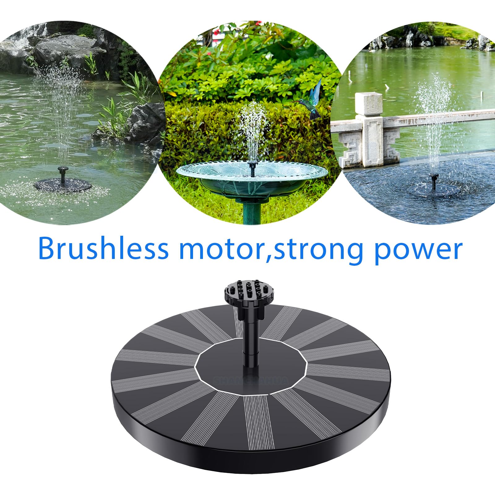 SHANCHAHUA solar fountain diameter 6.7 inches fits small ponds.
