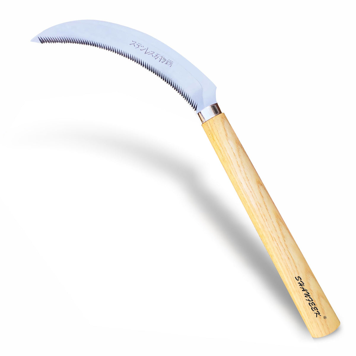 SHANFEEK grass sickle with sawtooth blade and yellow wooden handle for precise weeding
