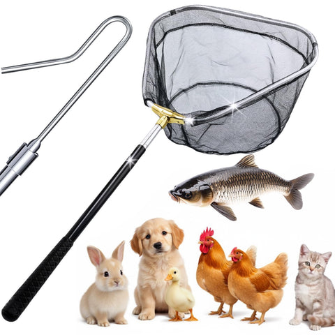 SHANWORN retractable poultry catcher net extended for wide reach in coop and pasture