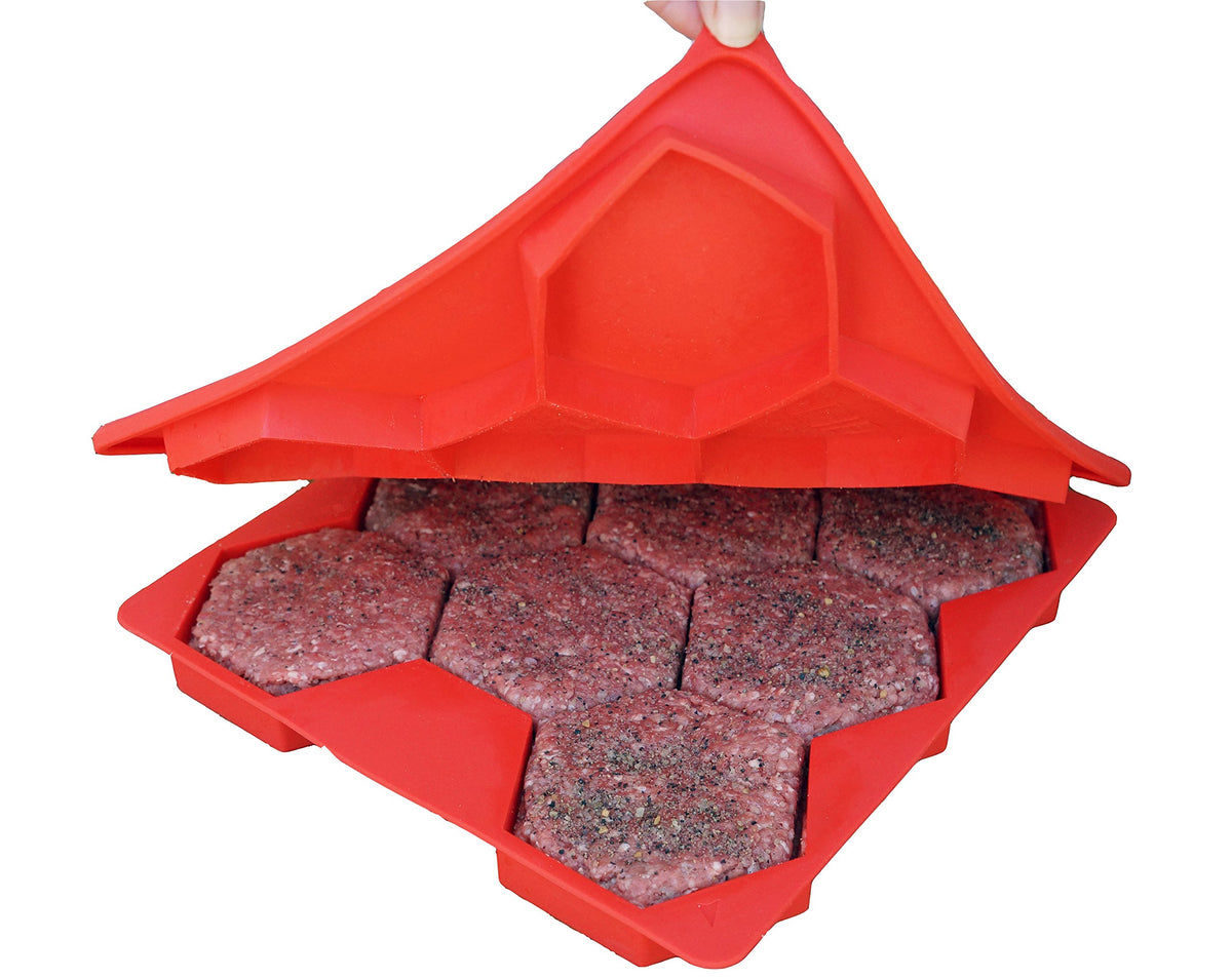 Shape+Store Burger Master shapes eight uniform quarter-pound patties for easy grilling.
