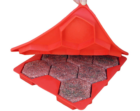 Shape+Store Burger Master shapes eight uniform quarter-pound patties for easy grilling.