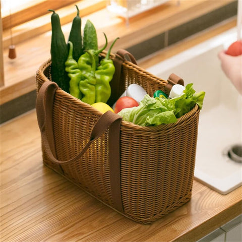Shapeazy Wicker Basket easy-clean design shown after rinse for quick maintenance.