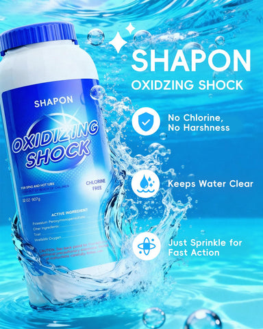 SHAPON hot tub shock pouring into water showing quick, even distribution