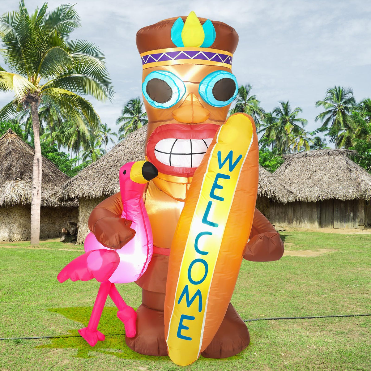 Shappy 5 ft tiki flamingo surfboard inflatable adds tropical vibe to yard parties