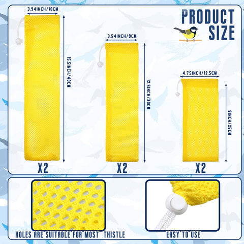 Shappy Finch Sock Feeder in yellow, medium size, supports several finches at once.