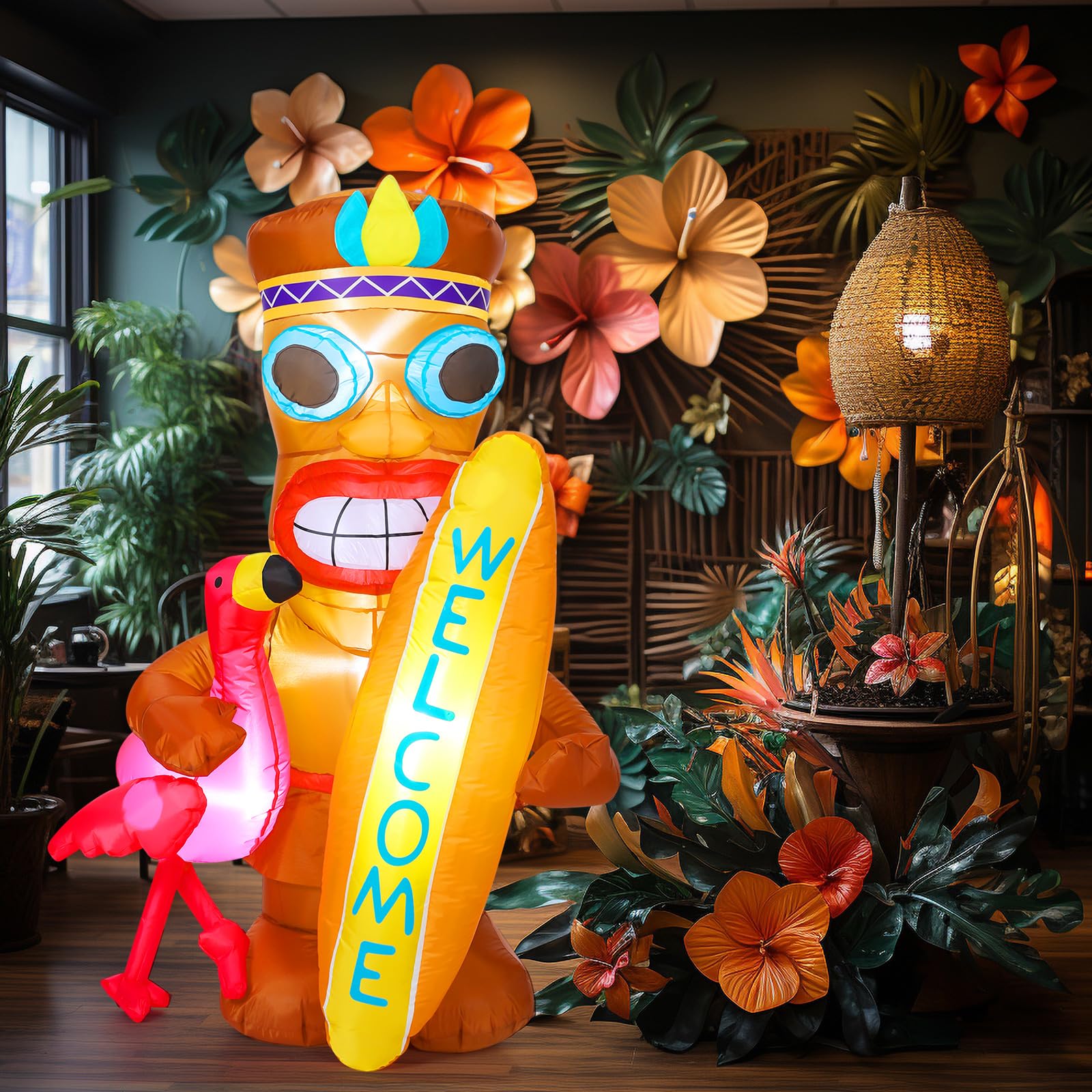 Shappy outdoor lawn ornament creates a versatile tropical centerpiece