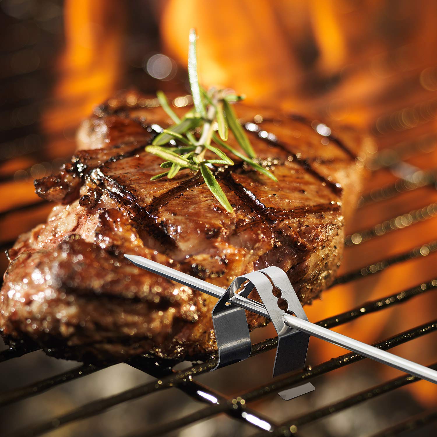 Shappy grill and oven probe clip set shown in use