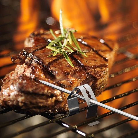 Shappy grill and oven probe clip set shown in use