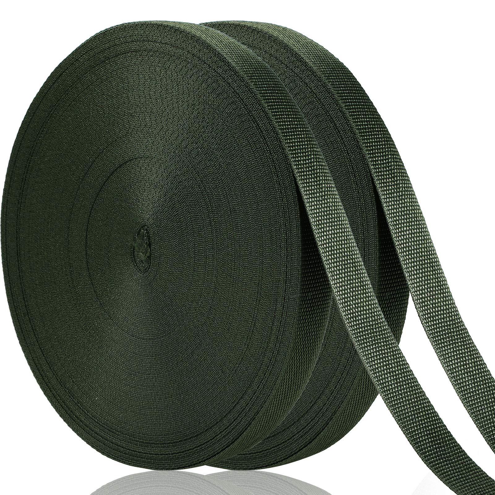 Shappy tree tie strap dark green roll closeup showcases durable polyester webbing for garden stakes