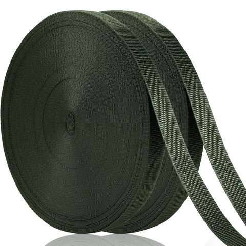 Shappy tree tie strap dark green roll closeup showcases durable polyester webbing for garden stakes